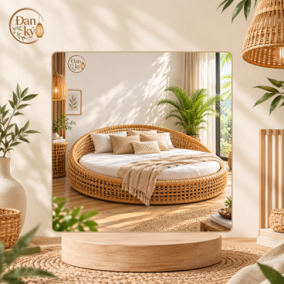 Giường mây tròn handmade Đan Ký