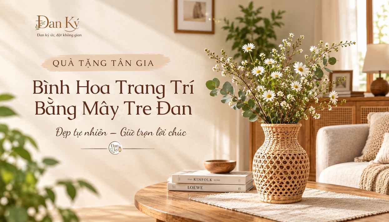 quà tặng tân gia bình hoa mây tre trang trí nhà mới